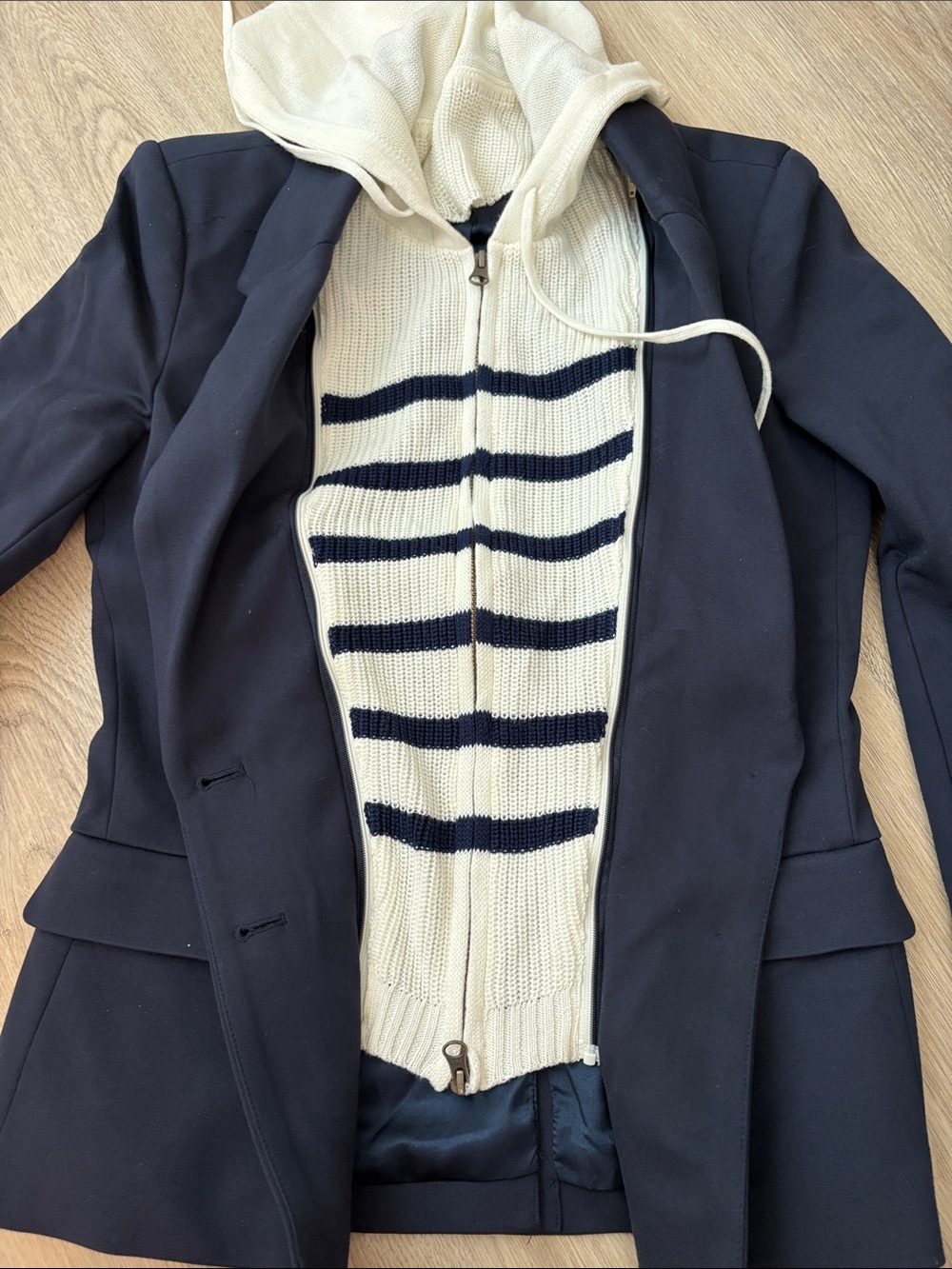 Evereve Central Park West Dawson Nautical Stripe Dickey Blazer Navy Layered XS - Picture 5 of 7
